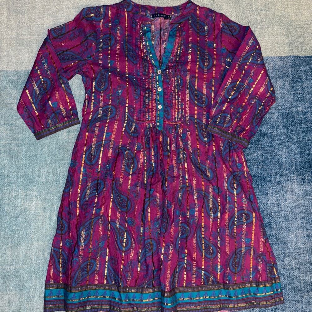 Paisley Print Midi Dress - Purple and Blue
